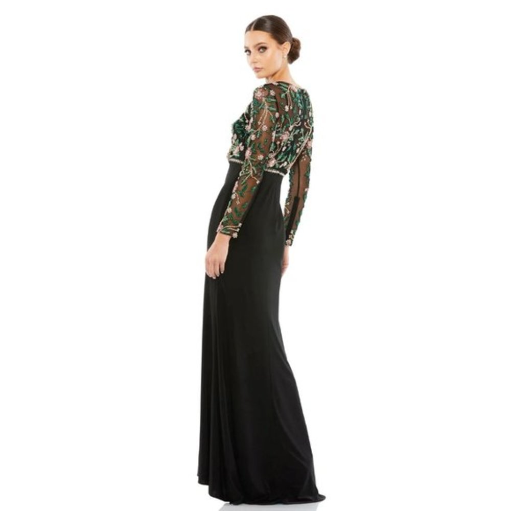 Mac Duggal Beaded Illusion High Neck Trumpet Gown in Black Multi Size 4 - Picture 4 of 12